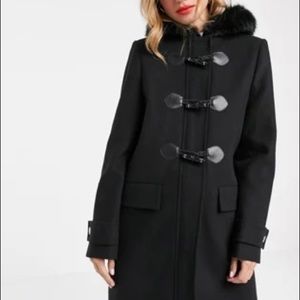 ASOS DESIGN duffle coat with faux fur trim in black